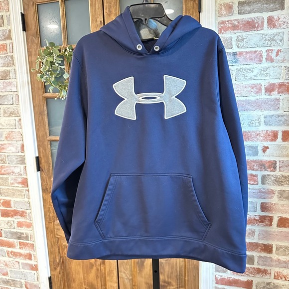 Under Armour Other - Under Armour Hoodie Men Navy Blue Storm Logo Pullover Loose Fit Athleisure XL